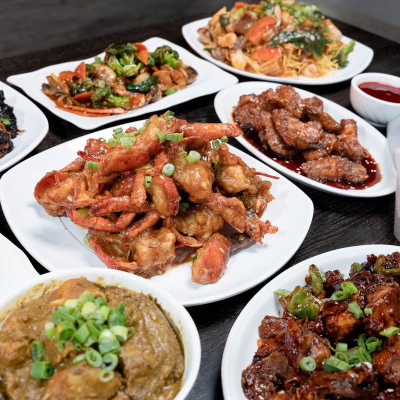 Chinese-Caribbean fusion platter at Mystic Caribbean