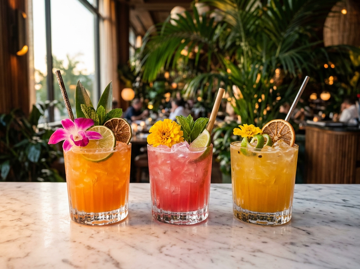 Signature tropical cocktails at Mystic Caribbean Resto Bar, Brampton