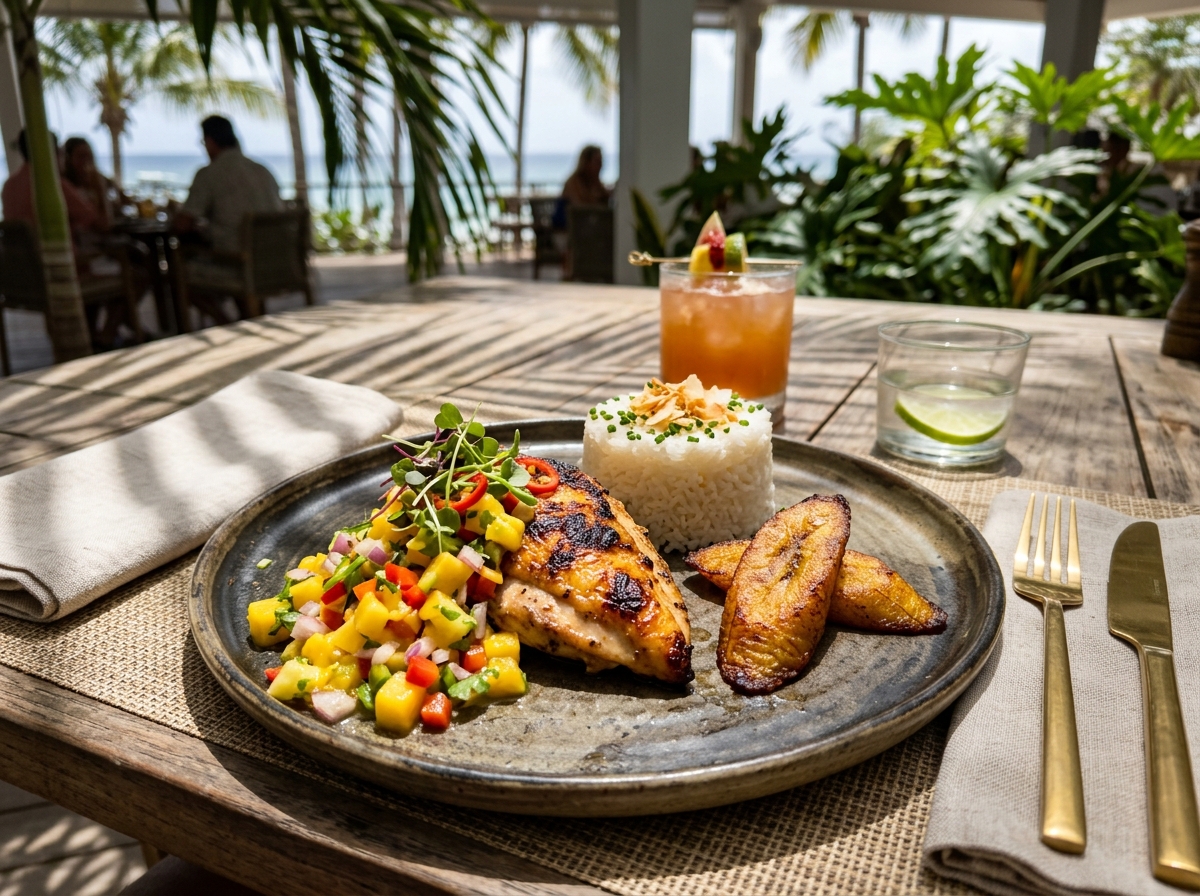 Chinese–Caribbean fusion plates at Mystic Caribbean